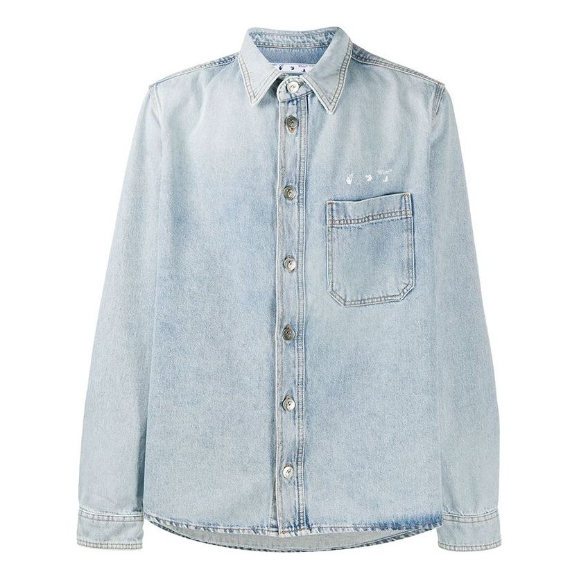 Off-White Logo Printed Long-Sleeve Denim Shirt Men Blue OMYD019F20DEN0014001