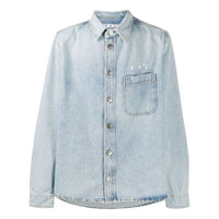 Off-White Logo Printed Long-Sleeve Denim Shirt Men Blue OMYD019F20DEN0014001