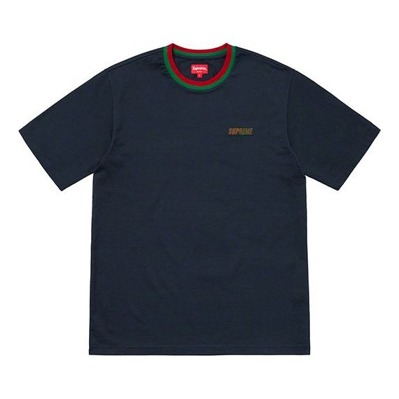 Supreme SS19 Split Rib S/S Top Round Neck Segmentation Two Color Short Sleeve Unisex Navy Blue SUP-SS19-980