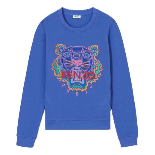 (WMNS) KENZO Embroidered Tiger Head Round Neck Blue Hoodie F962SW7164X7-80