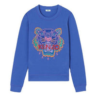 (WMNS) KENZO Embroidered Tiger Head Round Neck Blue Hoodie F962SW7164X7-80