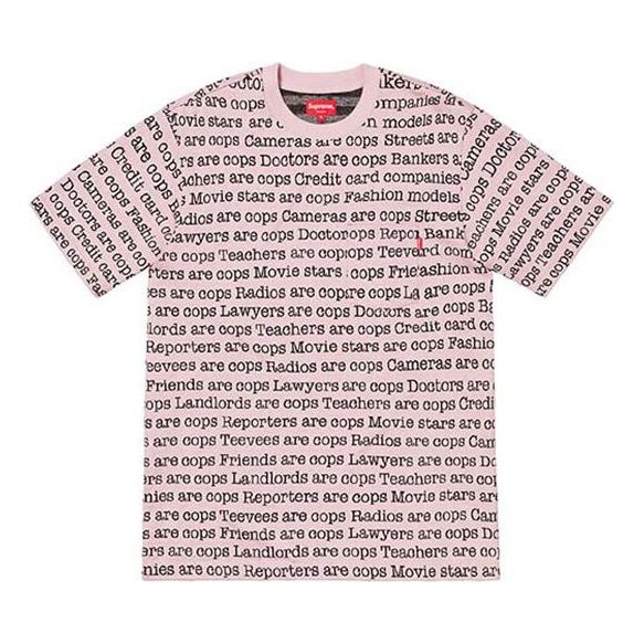 Supreme SS19 Cops Jacquard Pocket Tee Full Print Alphabet Short Sleeve Unisex Pink SUP-SS19-10012