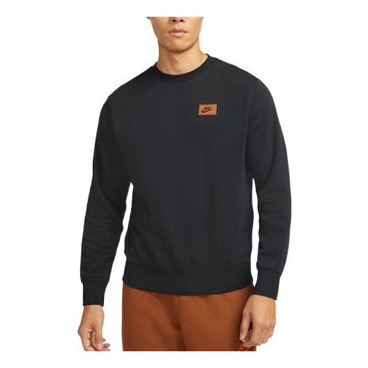 Men's Nike Back Plaid Logo Round Neck Casual Pullover Black DO2972-010