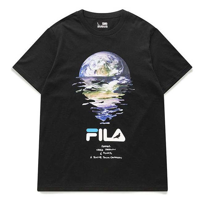 FILA FUSION X Staple Pattern Logo Printing Short Sleeve Black T11M024120F-BK