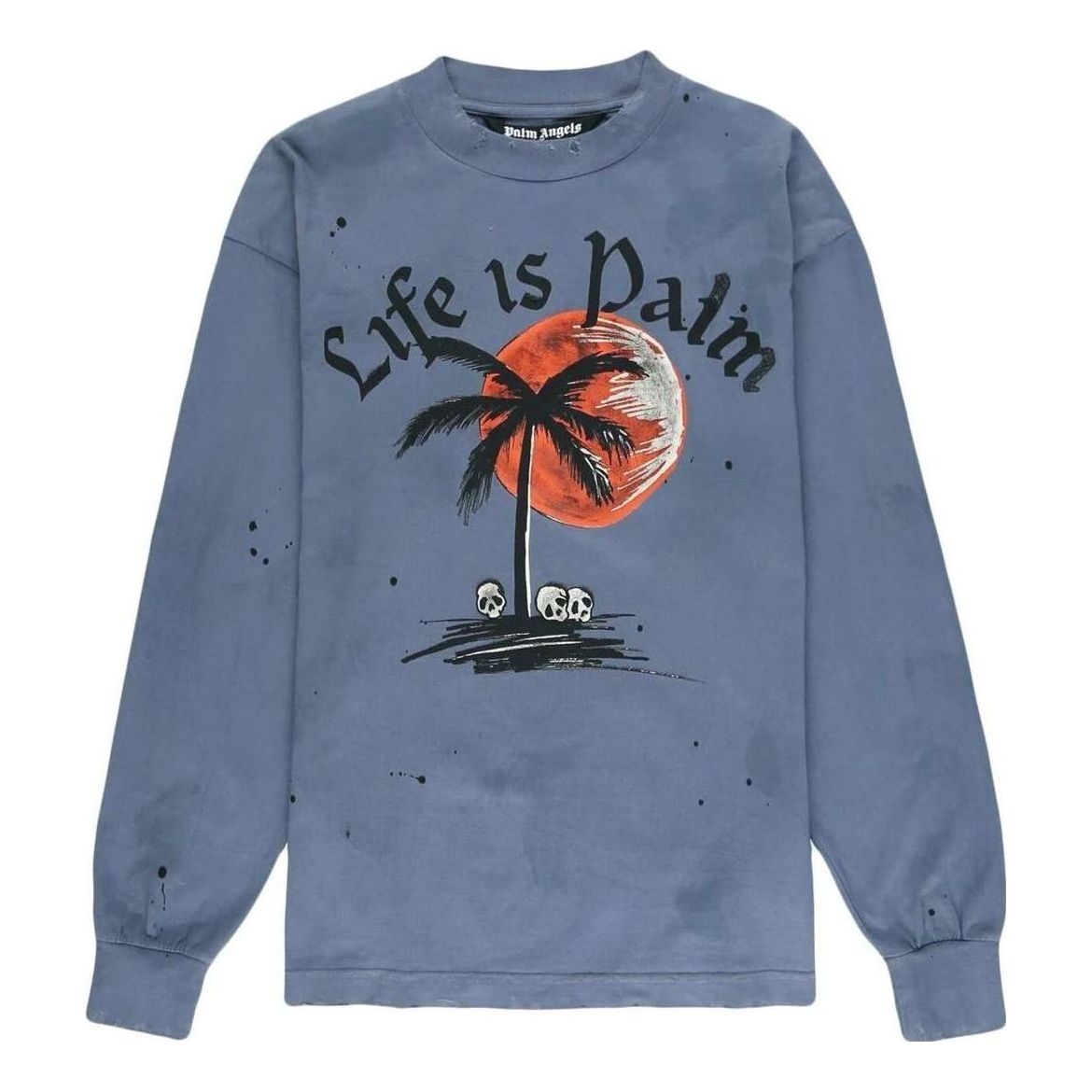 Palm Angels Long Sleeve Sunset Palm Garment Dyed T-Shirt 'Indigo Black' PMAB002F22JER0034910