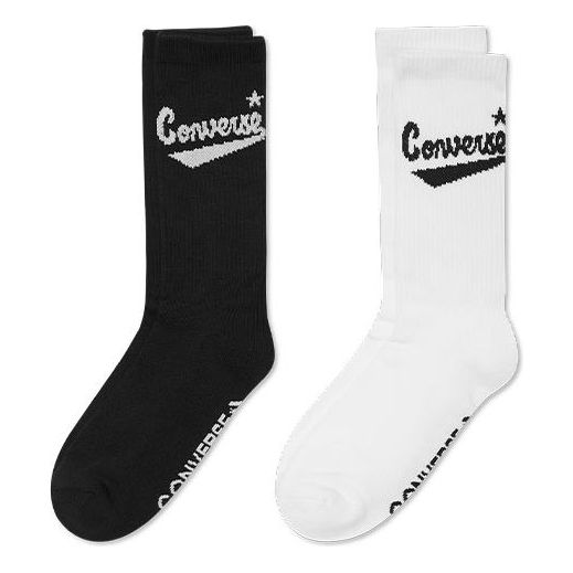 Converse Logo Crew Socks Two Pairs 'White Black' 10023587-A01