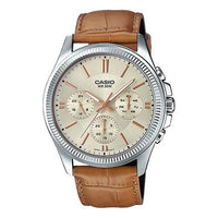 CASIO Business Style Leather Band Quartz Silver/Gold Waterproof Mens Brown Analog MTP-1375L-9A