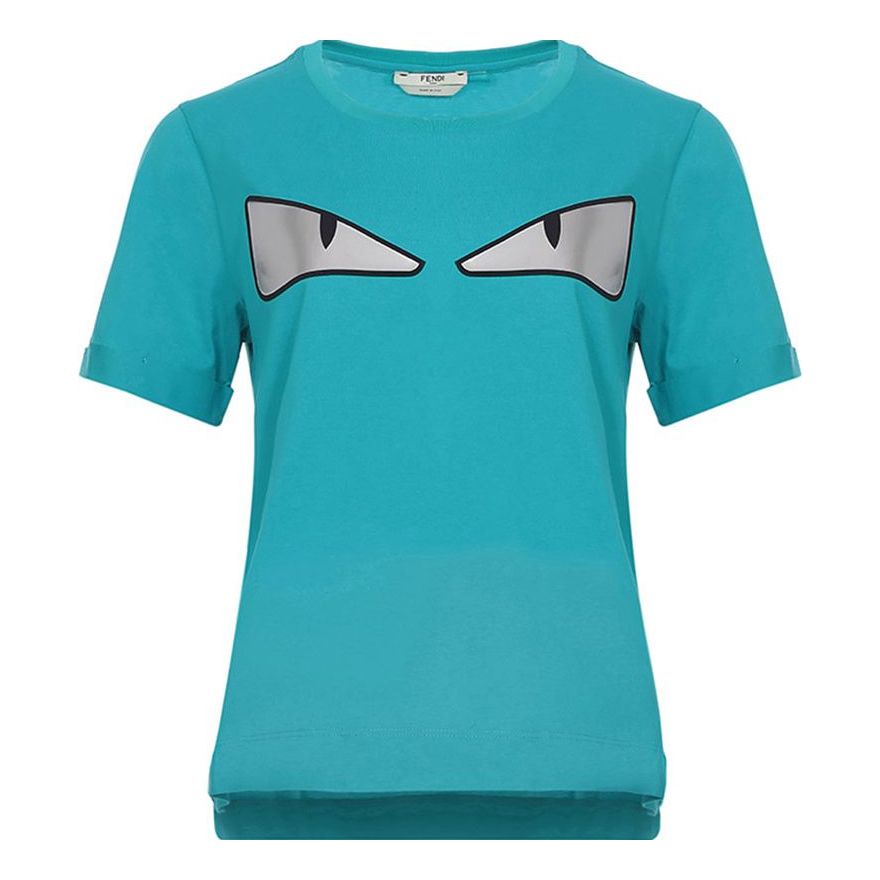 FENDI Bag Bugs Pattern Cotton Round Neck Short Sleeve Blue FAF072A47CF12QD