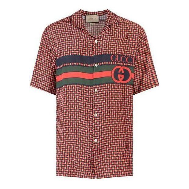 Gucci Geometric Houndstooth Print Bowling Shirt 'Blue Red' 731961-ZAL6I-4956