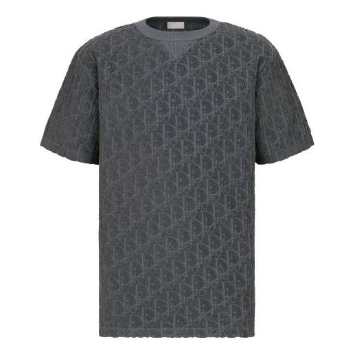 Men's DIOR SS22 Oblique Printing Cotton Round Neck Short Sleeve Gray 113J692A0614-C888