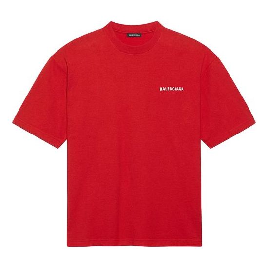 Men's Balenciaga Large Logo Retro Short Sleeve Red 612966TIVG56540