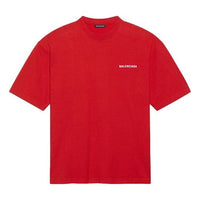 Men's Balenciaga Large Logo Retro Short Sleeve Red 612966TIVG56540