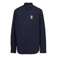 Men's Burberry Monogrom Pattern Elastic Shirt Navy Blue 80367641
