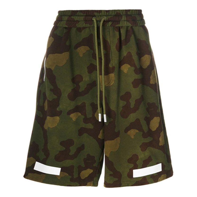 Men's Off-White Cotton Camouflage Shorts Military Green OMCB009F176010299901