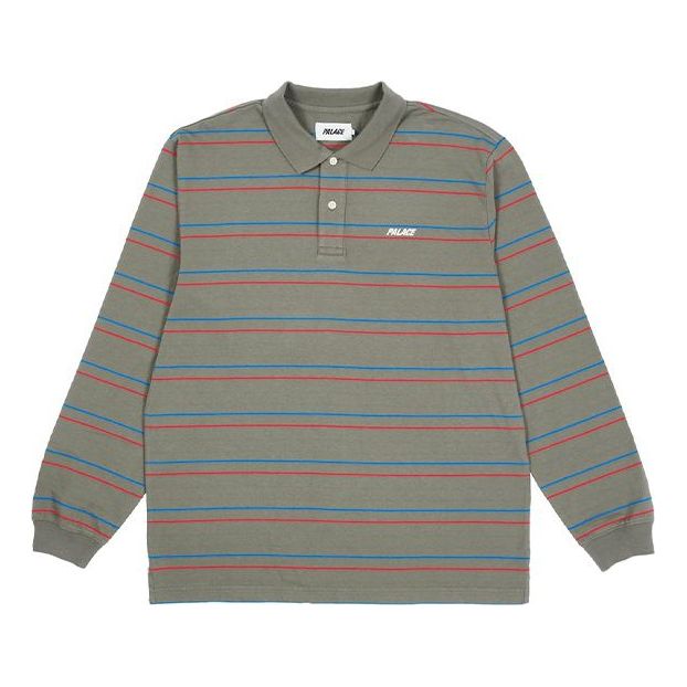 PALACE Stripe Loose Long Sleeves Olive Polo Shirt P20ES102