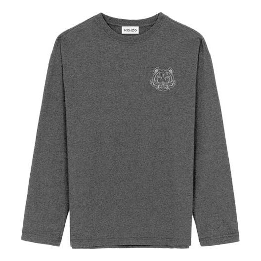 Men's KENZO FW21 Tiger Head Printing Casual Round Neck Long Sleeves Gray T-Shirt FB65TS197401-98