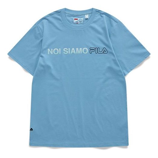 Men's FILA FUSION Alphabet Logo Printing Sports Knit Short Sleeve Blue T11M121114F-DB