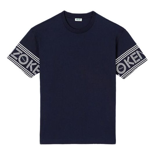 Men's KENZO Cuff Alphabet Logo Printing Short Sleeve Navy Blue F56-5TS043-4BD-77B