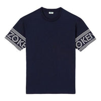 Men's KENZO Cuff Alphabet Logo Printing Short Sleeve Navy Blue F56-5TS043-4BD-77B