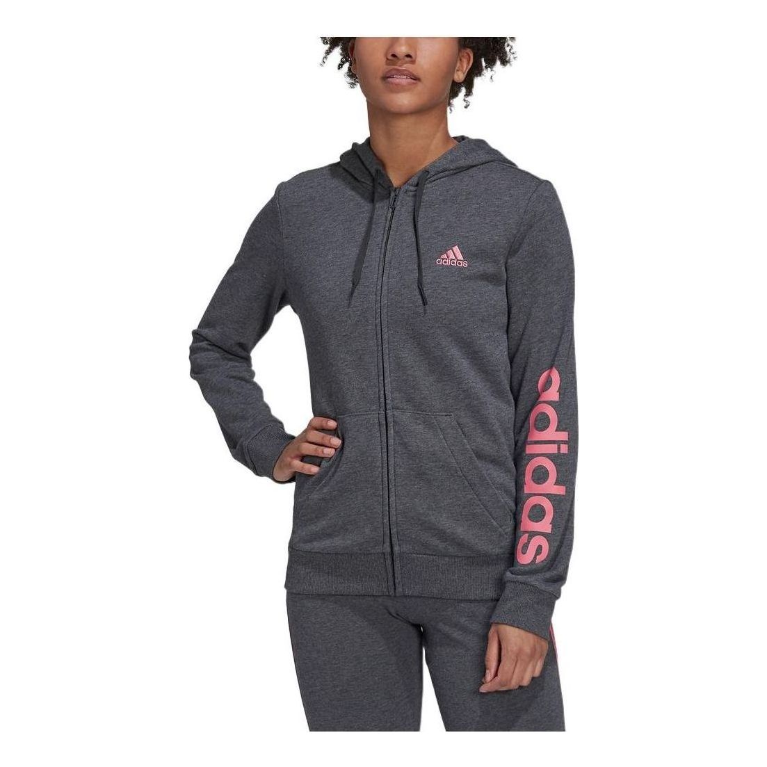 (WMNS) adidas Essentials Logo Full-Zip Hoodie Asia Sizing 'Grey Pink' H07750