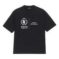 Men's Balenciaga x WFP 1st Generation Crossover Printing Logo Round Neck Pullover Short Sleeve Black 612966THV841000