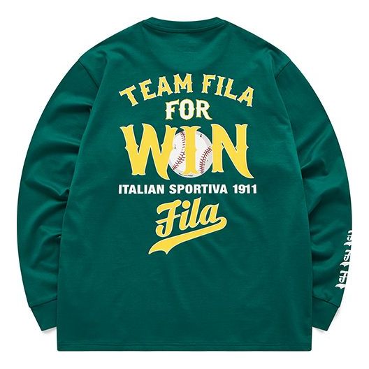 Men's FILA FUSION Back Alphabet Printing Loose Round Neck Long Sleeves Green T11M122201F-DG