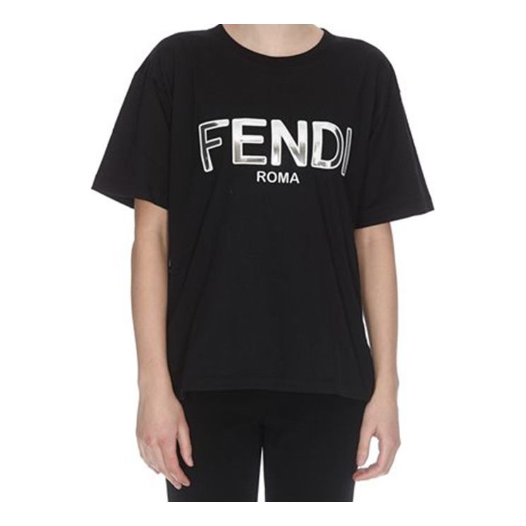 FENDI Logo Print Alphabet Printing Short Sleeve Black FAF077-A6JE-F0GME