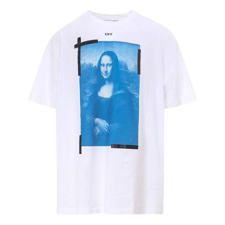 Men's Off-White Mona Lisa Arrow Printing Round Neck Pullover Short Sleeve White T-Shirt OMAA038R21JE00110001