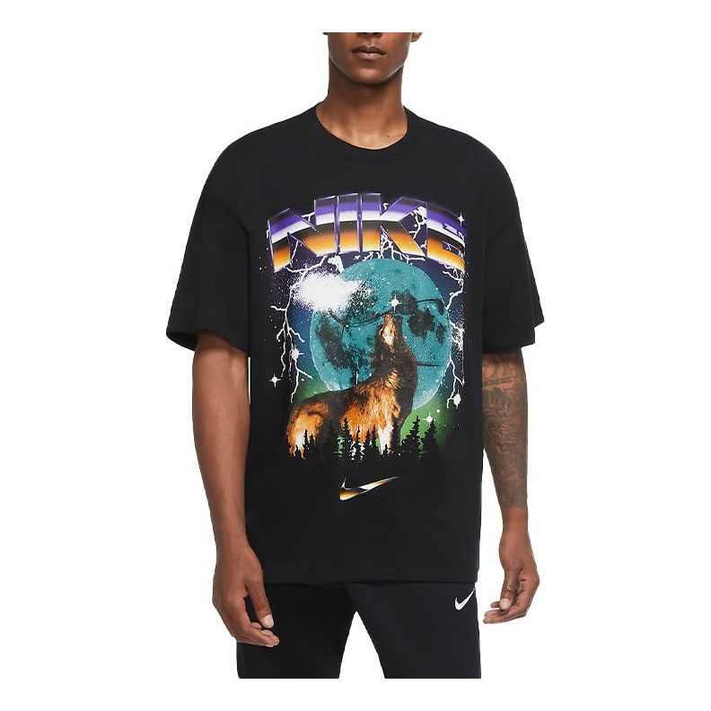 Nike Howlin Moon Ball Printing Logo Short Sleeve Black CV2103-010