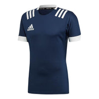 Men's adidas Stripe Logo Printing Rugby Sports Round Neck Short Sleeve Blue T-Shirt DY8507