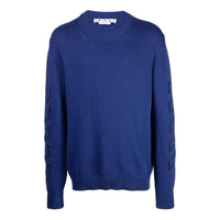 Men's Off-White FW22 Geometry Pattern Intarsia Knit Round Neck Long Sleeves Wool Sweater Blue OMHE087F22KNI0011454