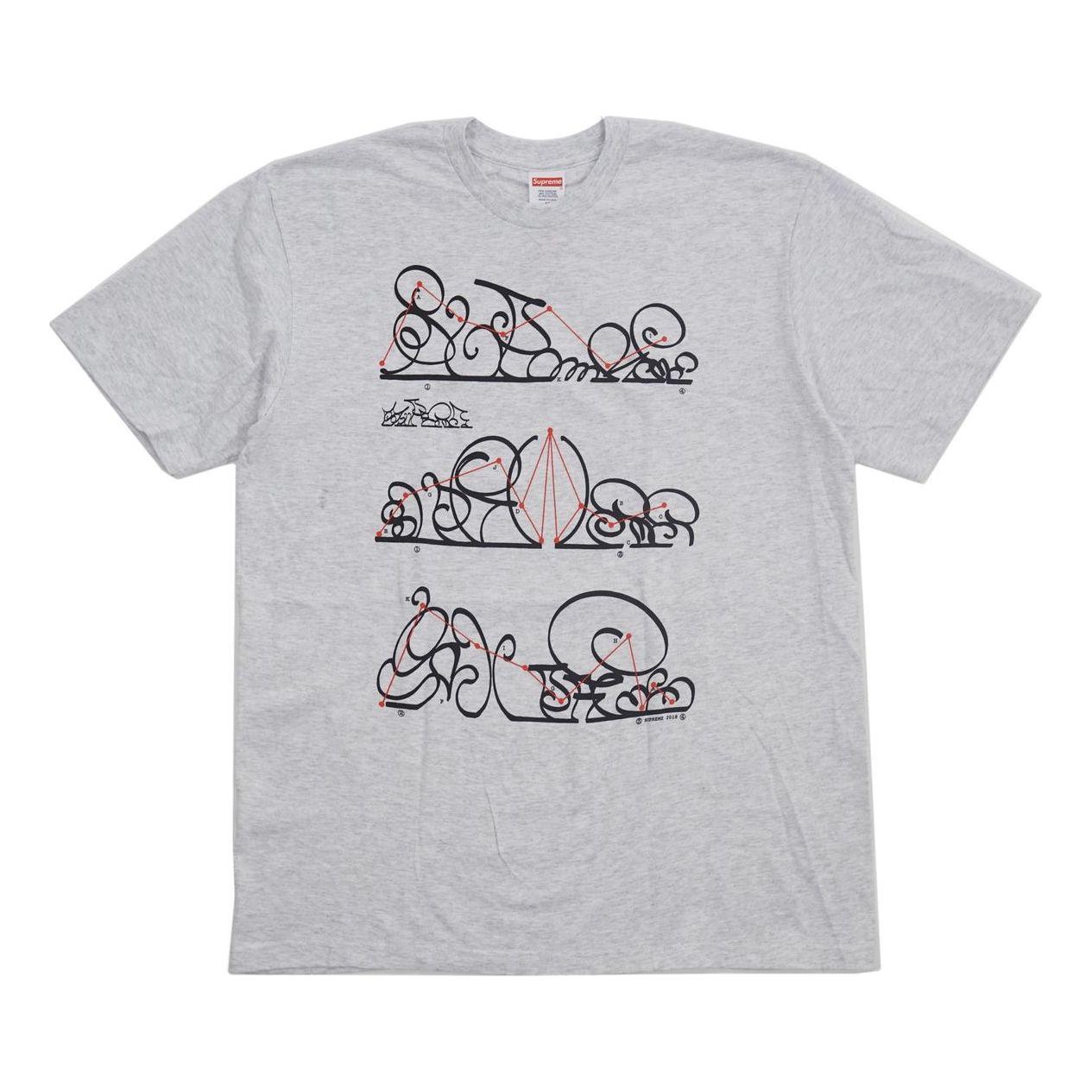 Supreme FW18 System Tee Ash Grey Graffiti Geometry Alphabet Printing Short Sleeve Gray SUP-FW18-479