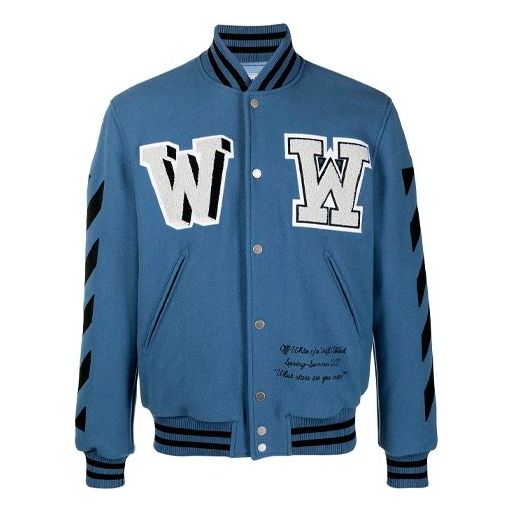 Off-White SS21 Alphabet Pattern Long Sleeves Baseball Collar Jacket Blue OMEA267R21FAB0014010