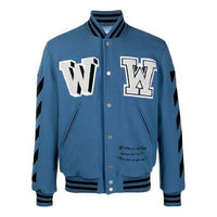 Off-White SS21 Alphabet Pattern Long Sleeves Baseball Collar Jacket Blue OMEA267R21FAB0014010