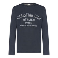 Men's DIOR Solid Color Printing Cotton Casual Round Neck Long Sleeves Navy Blue 043J611A0589-589