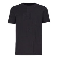 Men's FENDI Splicing Alphabet Logo Loose Round Neck Short Sleeve Black T-Shirt FY0894AAOGF0QA1