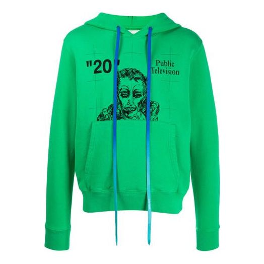 Off-White Public Television Printing Hooded Pullover Men Green OMBB034F19E300184010