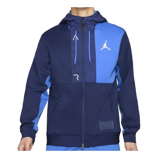 Air Jordan Colorblock Casual Sports Zipper Cardigan Knit Hooded Jacket Blue CV2329-426