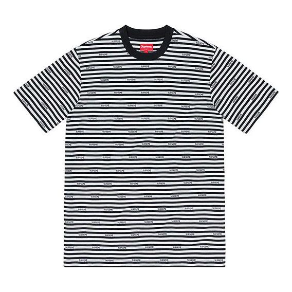 Supreme SS19 Logo Stripe S/S Top Logo Short Sleeve Unisex Black T-Shirt SUP-SS19-10162