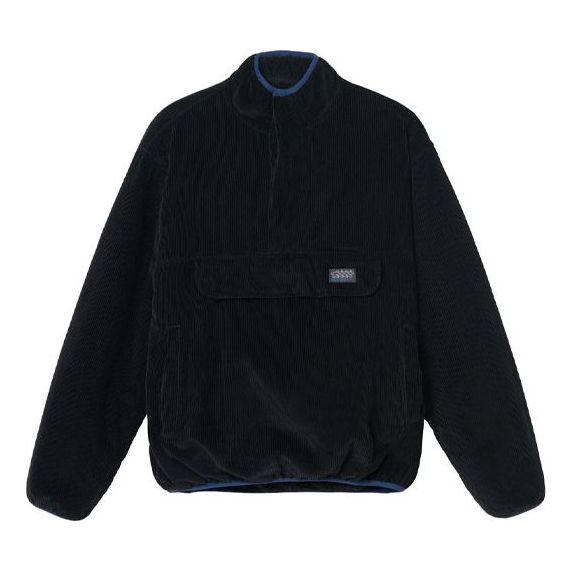 Men's Stussy Corduroy Mock Pullover Logo Black 115624