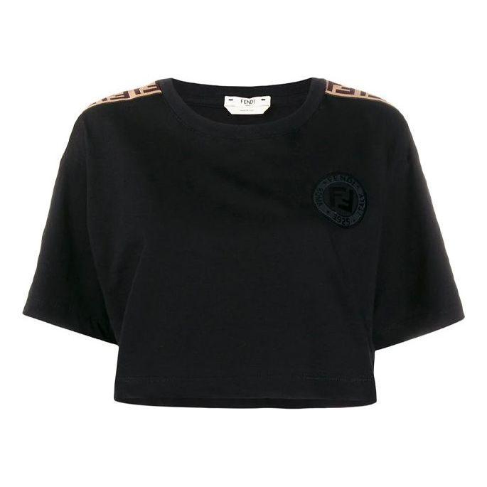 FENDI Logo Round Neck Short Sleeve Black FAF114AB4EF0GME