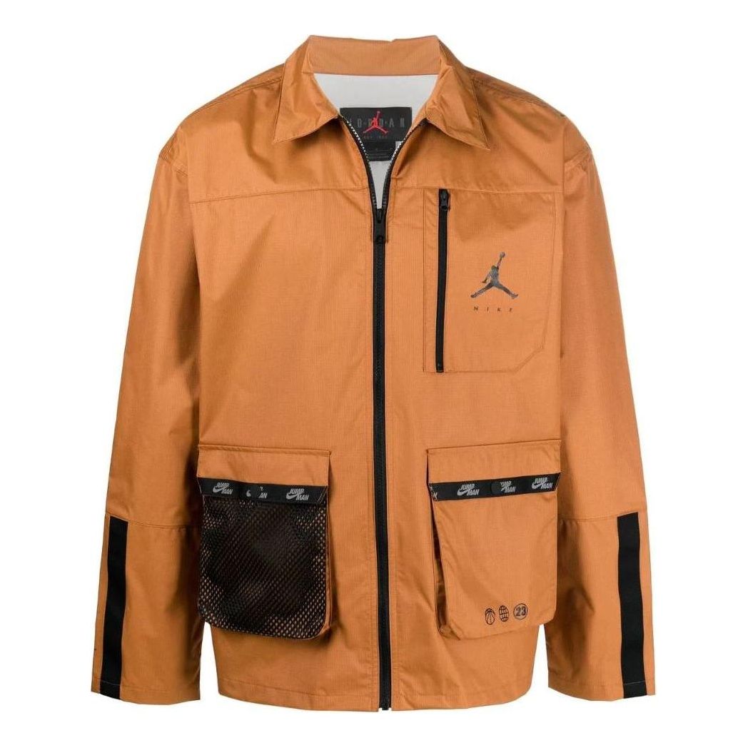 Men's Air Jordan Logo Printing Zipper Lapel Long Sleeves Jacket Orange DJ0242-241
