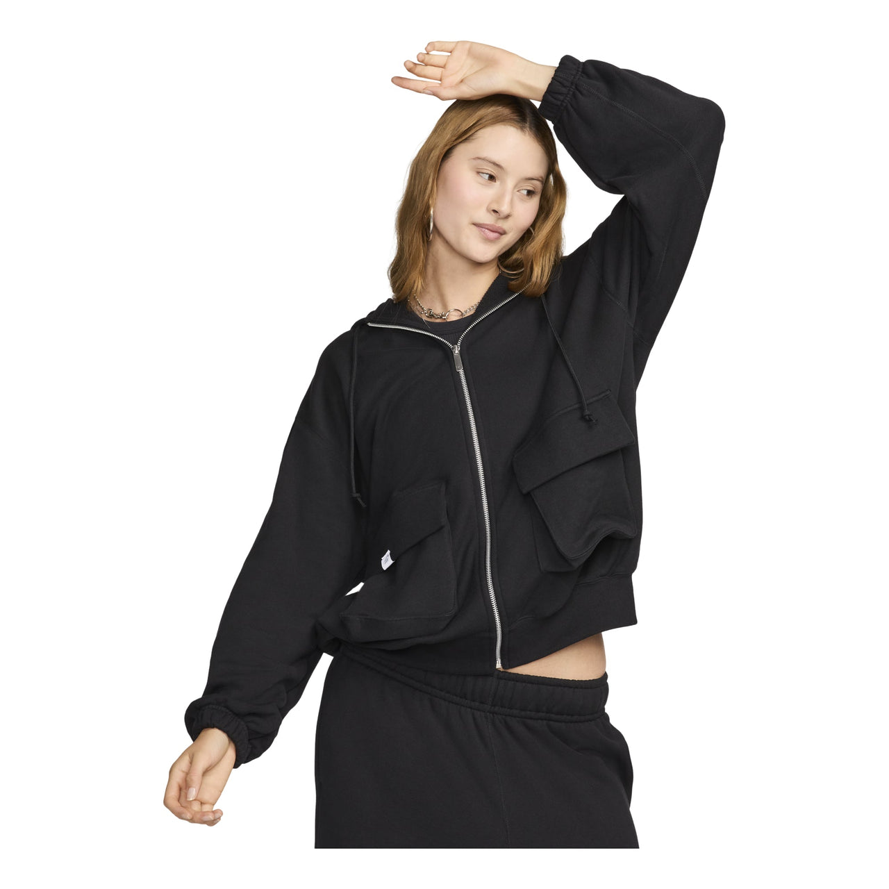 (WMNS) Nike Sportswear Oversized Full-Zip French Terry Hoodie Asia Sizing 'Black' FV7516-010