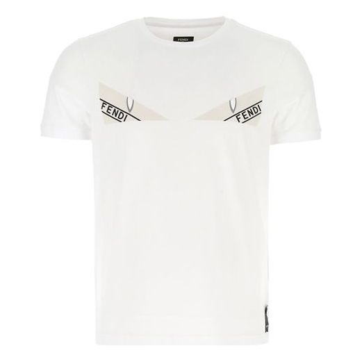 Men's FENDI Pattern Round Neck Short Sleeve White FY0894ACNCF0QA0