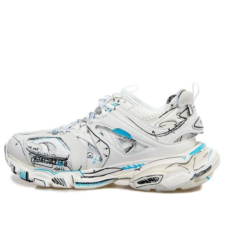 Balenciaga Track 1.0 Sneakers ' White Blue Mesh and Nylon Graffiti' 542023W3SRA9014