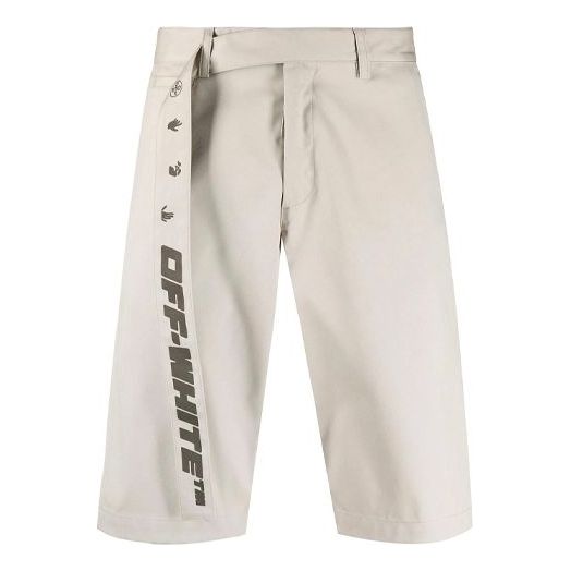 Off-White SS21 Belt Logo Knee-Length Shorts Loose Fit Beige OMCB050S21FAB0010510
