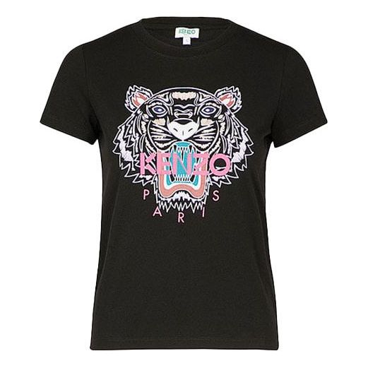 KENZO SS21 Tiger Head Embroidered Printing Casual Short Sleeve Black F862TS7214YB-99