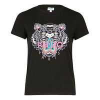 KENZO SS21 Tiger Head Embroidered Printing Casual Short Sleeve Black F862TS7214YB-99
