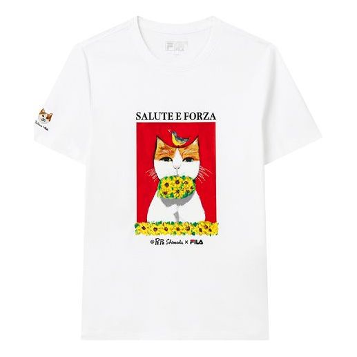 (WMNS) FILA x Pepe Shimada Crossover Cat Cartoon Printing Sports Round Neck Short Sleeve White F11W133190F-WT