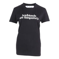 (WMNS) Off-White Slogan Printing Short Sleeve Slim Fit Black T-Shirt OWAA049F20JER0081001
